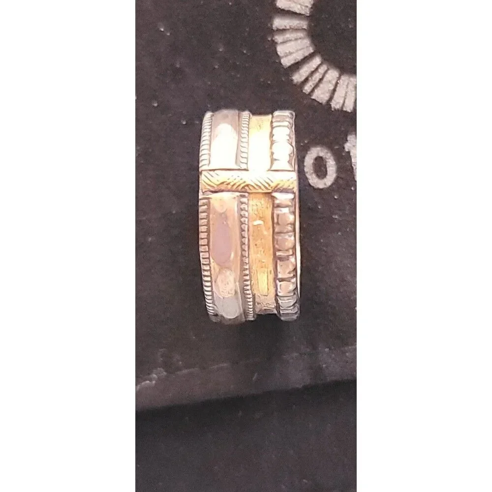 Men's Custom Ring Wedding Band Recycled Sterling & Gold Hot Rox sz 11.5- 11.75